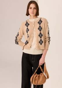 Sale: POL Loren Argyle Cardigan | Pebble/Charcoal
