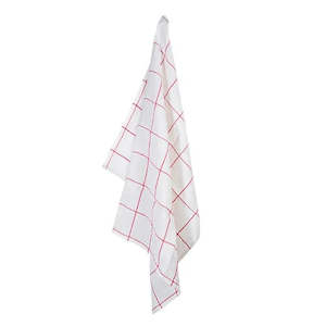 Tableware: Woven Check Tea Towel Off-White & Red