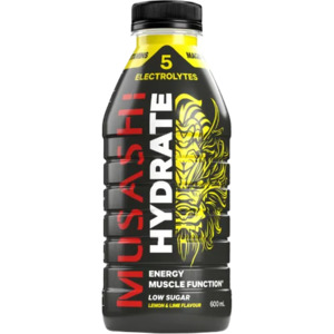 Drinks 1: Musashi Hydrate Lemon Lime Energy Drink 6 x 600ml