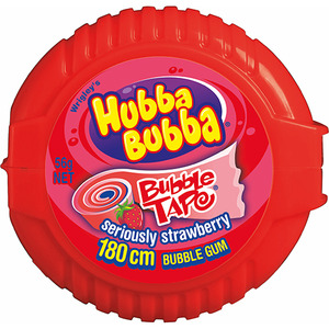 Confectionery Chewing Gum: Hubba Bubba Seriously Strawberry Tape Bubble Gum 180cm 12 x 56g