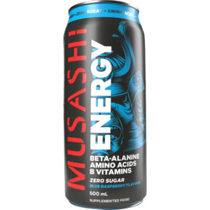 Musashi Zero Sugar Blue Raspberry Flavour Energy Drink 12 x 500ml