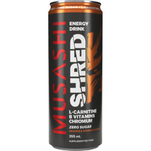 Drinks 1: Musashi Orange & Mango Shred Energy Drink 12 x 355ml