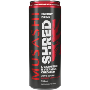 Drinks 1: Musashi Raspberry Lemonade Shred Energy Drink 12 x 355ml