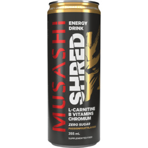Drinks 1: Musashi Passionfruit Shred Energy Drink 12 x 355ml