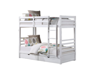 Wooden Bunk (S+S) White with 2 Bottom Drws