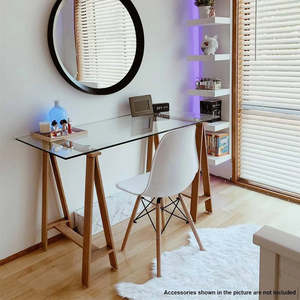 Coffee Table: Glass Top Metal Base Desk