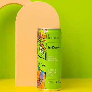 Products: InZone Soda Non-Alcoholic Terpene Lemon Ginger Yuzu Drink