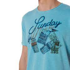 Sale: No Excess Multi Coloured Yarn Dyed Tee - Aqua