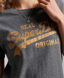 Sale: Superdry Vintage Logo Scripted College Tee - Rich Charcoal Marle