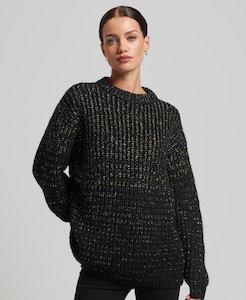 Womens Sweater: Superdry Metallic Mock Neck Knit - Black/Gold