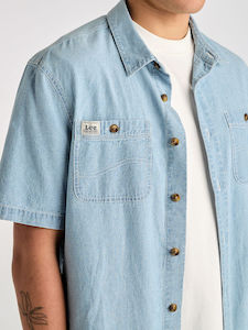 Lee Jeans Worker Short Sleeve Shirt - Washed Chambray