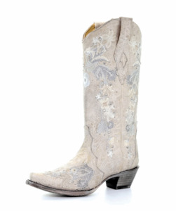 Womans Cowboy Boots: Corral: Ladies White Floral & Crystals
