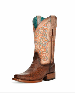 Womans Cowboy Boots: Corral: Ladies Brown/White Embroidery