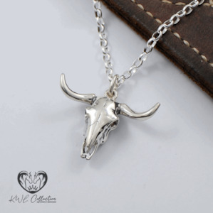 Jewellery: KWL: Sterling Silver LongHorn Cow Skull pendant - P415