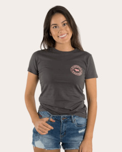 Ringers Western: Ladies Signature Bull Classic Fit Tee - Charcoal/Strawberry