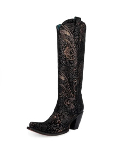 Womans Cowboy Boots: Corral: Ladies Black/Gold Floral