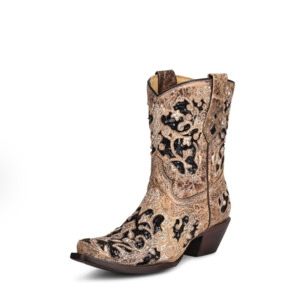 Womans Cowboy Boots: Corral: Brown Studs & Crystals