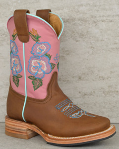 Red Hawk: Kids Camel/Pink Cowboy Boots