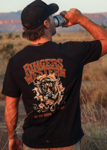 Mens Tees: Ringers Western: Mens Do No Harm Take No Bull