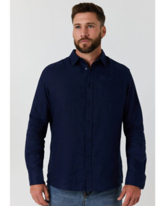 Ringers Western: Mens "Fieldstone" Linen Shirt - Navy