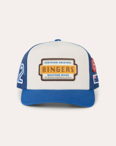 Caps: Ringers Western: Drive By Deep Fit Trucker Cap - Blue/Cream