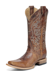 Womans Cowboy Boots: Circle G: Brown Embroidery SQ Toe Cowboy Boots