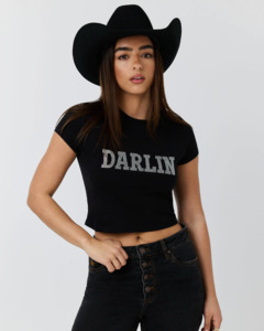 Ladies Tees: Ringers Western: Darlin Baby Tee - Black