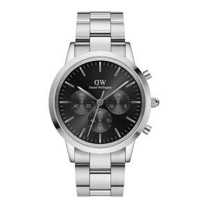 Daniel Wellington 42mm Silver Iconic Chronograph Link Strap Watch with Black Dial