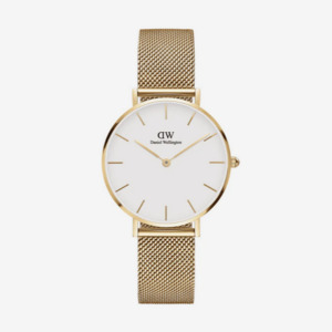 Daniel Wellington Evergold 32mm Round White Face Yellow Gold Plated Mesh Strap Quartz Watch