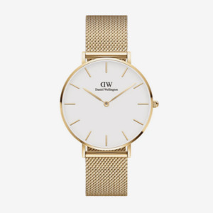 Daniel Wellington: Daniel Wellington Evergold White Round 36mm Dial With Yellow Gold Plated Mesh Strap Watch