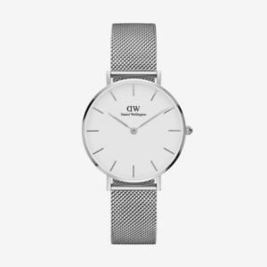 Daniel Wellington: Daniel Wellington Silver Petite 32mm White Face Mesh Strap Quartz Watch