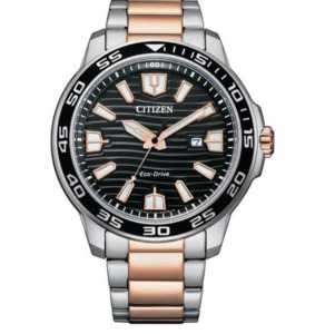 Citizen Gents Eco-Drive Two-Tone Black Face Watch 100m Water Resistant AW1524-84E