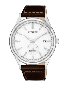 Citizen Stainless Steel Gents Eco-Drive Brown Leather Strap Watch