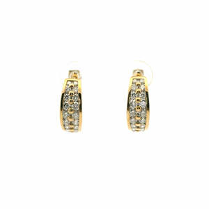 9ct Yellow Gold Double Row Diamond Hoop Earrings