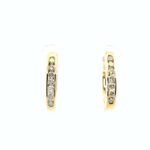9ct Yellow Gold Channel Set Diamond Hoop Earrings