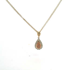 Pink Diamond: Pink Diamond 9ct Tri-Tone Tear Drop Cluster Pendant