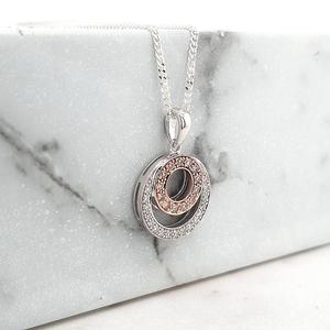 Pink Diamond & White Diamond 9k White & Rose Gold Double Circle Pendant