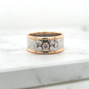 Pink Diamond & White Diamond 18k White & Rose Gold Wide Band Ring