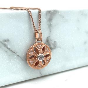 Pink Diamond: Pink Diamond & Morganite 9k Rose Gold Filigree Round Pendant
