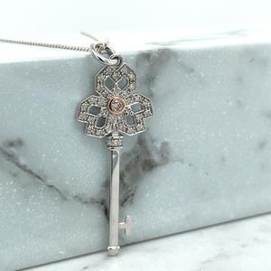 Pink Diamond & White Diamond 9k Rose & White Gold Key Pendant