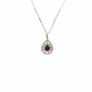 Ruby & Diamond Platinum Tear Drop Halo Necklace
