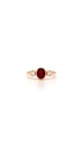 Ruby & Diamond Bezel Set Trilogy Ring in 9ct Rose Gold
