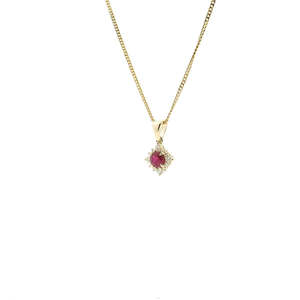 Ruby: Ruby & Diamond 9ct Yellow Gold Pendant