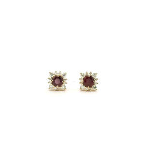 Ruby: Ruby & Diamond 9ct Yellow Gold Stud Earrings