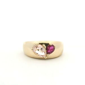 Ruby: Ruby & Morganite 9ct Yellow Gold Love Dome Ring