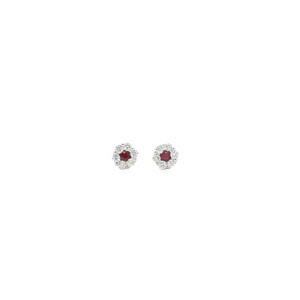 Ruby: Ruby & Diamond 9ct Yellow Gold Cluster Earrings