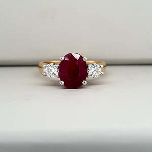 Ruby & Diamond Trilogy Ring in 18ct Yellow & White Gold