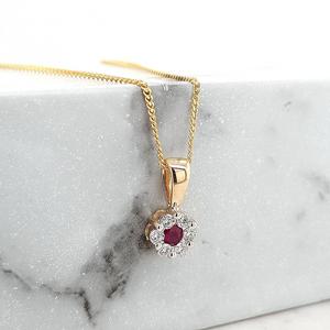 Ruby & Diamond 9ct Yellow Gold Cluster Pendant