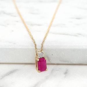 Ruby: Ruby & Diamond 9ct Yellow Gold Necklace