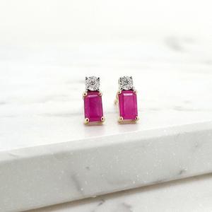 Ruby & Diamond 9ct Yellow Gold Stud Earrings
